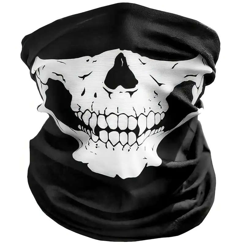 Skull & Skeleton Ghost Balaclava Masks Set - Black Half Face Ski/Face Mask, Wind-Dust Shield for Male Motorcycle Riders, Quick-Drying Breathable Fabric, Cool Halloween Headband/Bandana