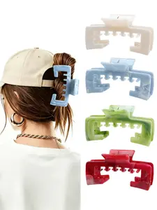 4pcs Sweet Marble Pattern Hair Claw Clips with Hat, Anti-Slip Double Teeth Hair Grips, Suitable for Thick Hair, Versatile Hair Accessories