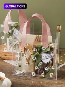 Clear Daisy Floral Charm Tote Bag, Cute Gift Bag for Women, Wedding or Birthday Gift Ready Packaging, Trendy Versatile Handbag for Daily Use