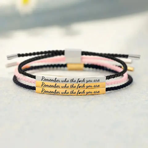 1/2/3 PCS Inspire Bracelet Remember who the Fvck you are - Elegant Design with Unique Patterns Premium Artistic Engraving Stainless Steel Adjustable Bracelet