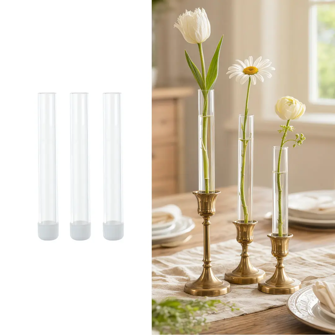 Glass Bud Vase for Flowers, 5.9 in Clear Skinny Vase for 22mm Candlestick Taper Candle Holders with Silicon Case Table Centerpieces Bridal Wedding Gift