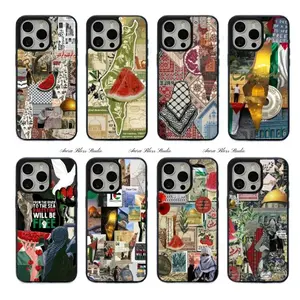 Art Collage Palestine Flag Magsafe Phone Cases For iPhone 17 Promax Air 16 15 14 Pro Max Plus 13 12 Magnetic Wireless Charging Black TPU Shockproof Protective Cover Gifts For Birthday Valentine Christmas Thanksgiving Halloween