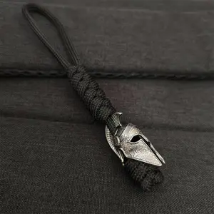 Viking & Spartan Warrior Helmet Paracord Lanyard Keychain for Men Women - Braided Survival Rope Keyring for EDC Gear, Car Keys, Zipper Pull, and Backpack - Retro Gift