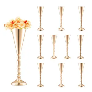 VEVOR 10PCS 43cm/16.9 Tall Wedding Flower Vase, Metal Wedding Trumpet Centerpiece, Gold Floral Stand Display Rack for Tables Wedding Dinner Party, Anniversary Ceremony Birthday Event Decor