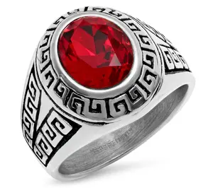 Steel By Design Men's Red Cubic Zirconia SignetRing