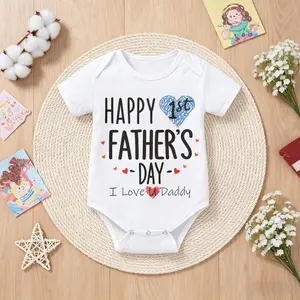 Newborn Baby Bodysuit Romper Outfit Happy 1st Fathers Day I Love Daddy Must-Have Popular Hospital Outfit New Parent Gift Perfect Gift for Grandma, Parents, Perfect for Coming Home & Celebrations