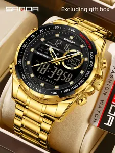Sanda hot selling men's commuting business segmented timing multifunctional electronic watch stainless steel material luminous waterproof electronic watch Digital Wristwatch