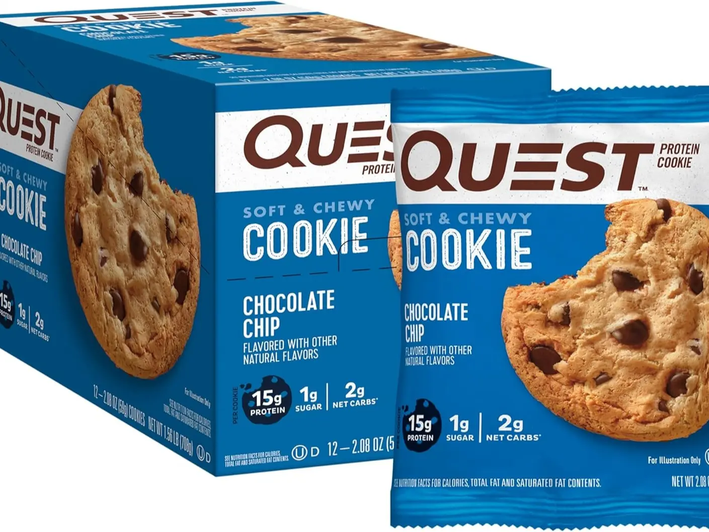Quest Nutrition Chocolate Chip Protein Cookie; Keto Friendly; High Protein; Low Carb; 12 Count Snack Biscuit Cooky Sugar