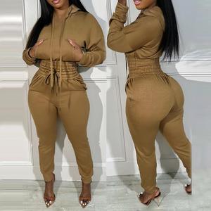 ChicMe Womens 2 Piece Outfits Lounge Hoodie Shirred Waist Pocket Design Wedding Guest Sweatshirt Cuffed Jogger Wedding Sweatpants Tracksuit