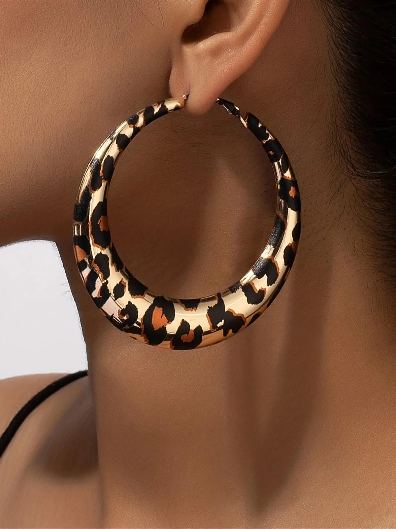 Boho Style Leopard Print Hoop Earrings (1 Pair), Bohemian Earrings, Statement Earrings, Fashion Jewelry for Women, Daily Clothing Decor, Trendy All-match & Exquisite Jewelry for Birthday Gift, Jewelry Gifts, Statement Hoops Earrings
