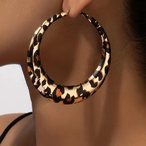 Boho Style Leopard Print Hoop Earrings (1 Pair), Bohemian Earrings, Statement Earrings, Fashion Jewelry for Women, Daily Clothing Decor, Trendy All-match & Exquisite Jewelry for Birthday Gift, Jewelry Gifts, Statement Hoops Earrings