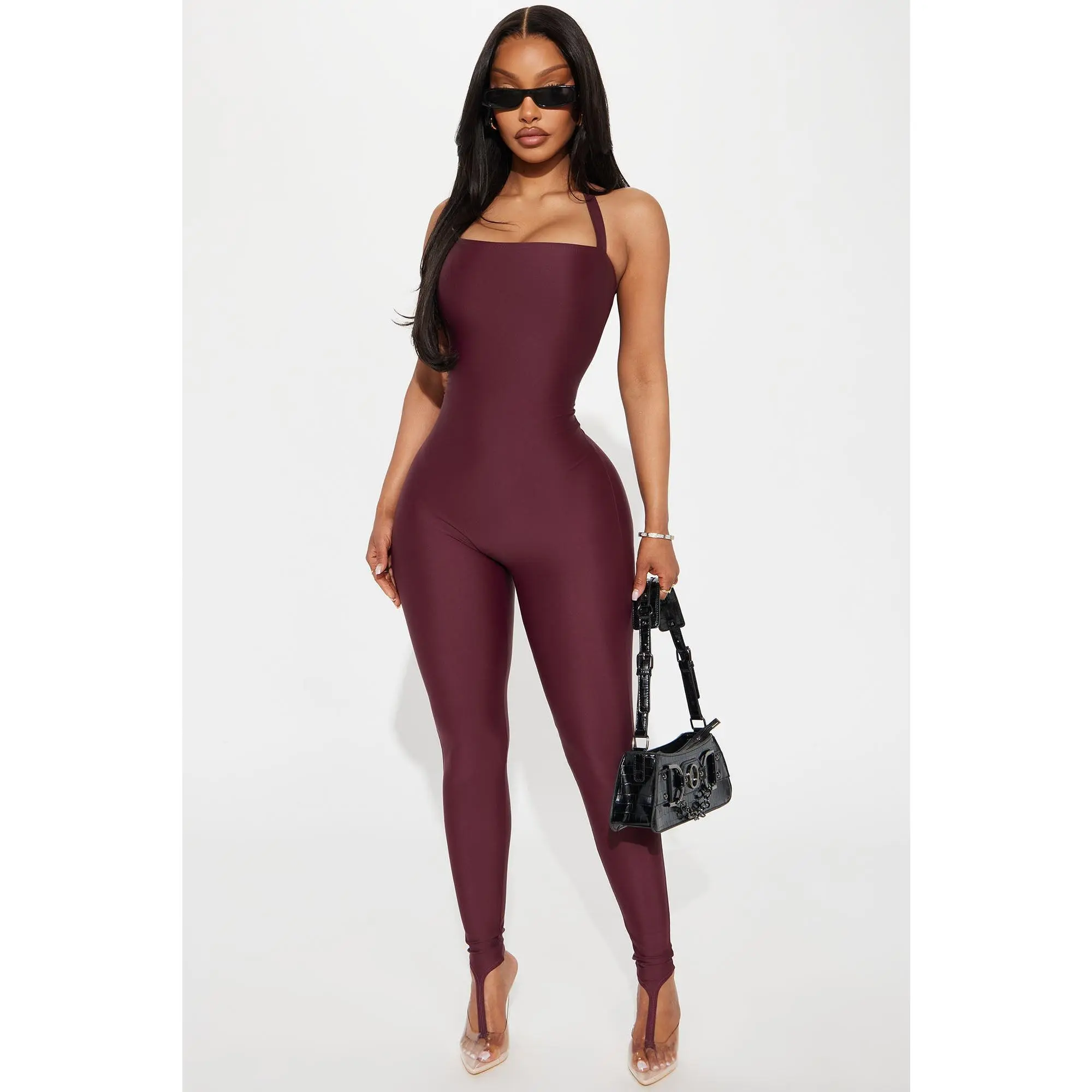 Lead The Way Halter Jumpsuit - Burgundy