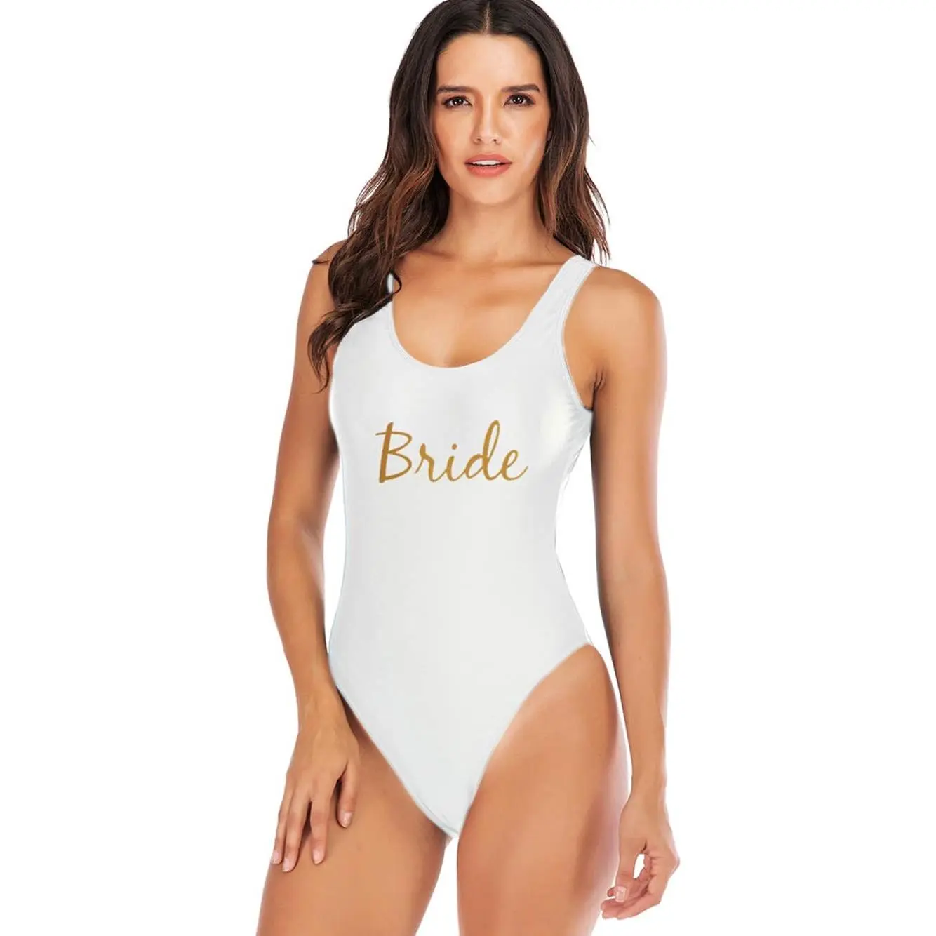 Elightvap Bride to Be Squad Women One Piece Swimsuits Letter Print Swimwear High Cut Monokini Bridesmaid Team Bathing Suits