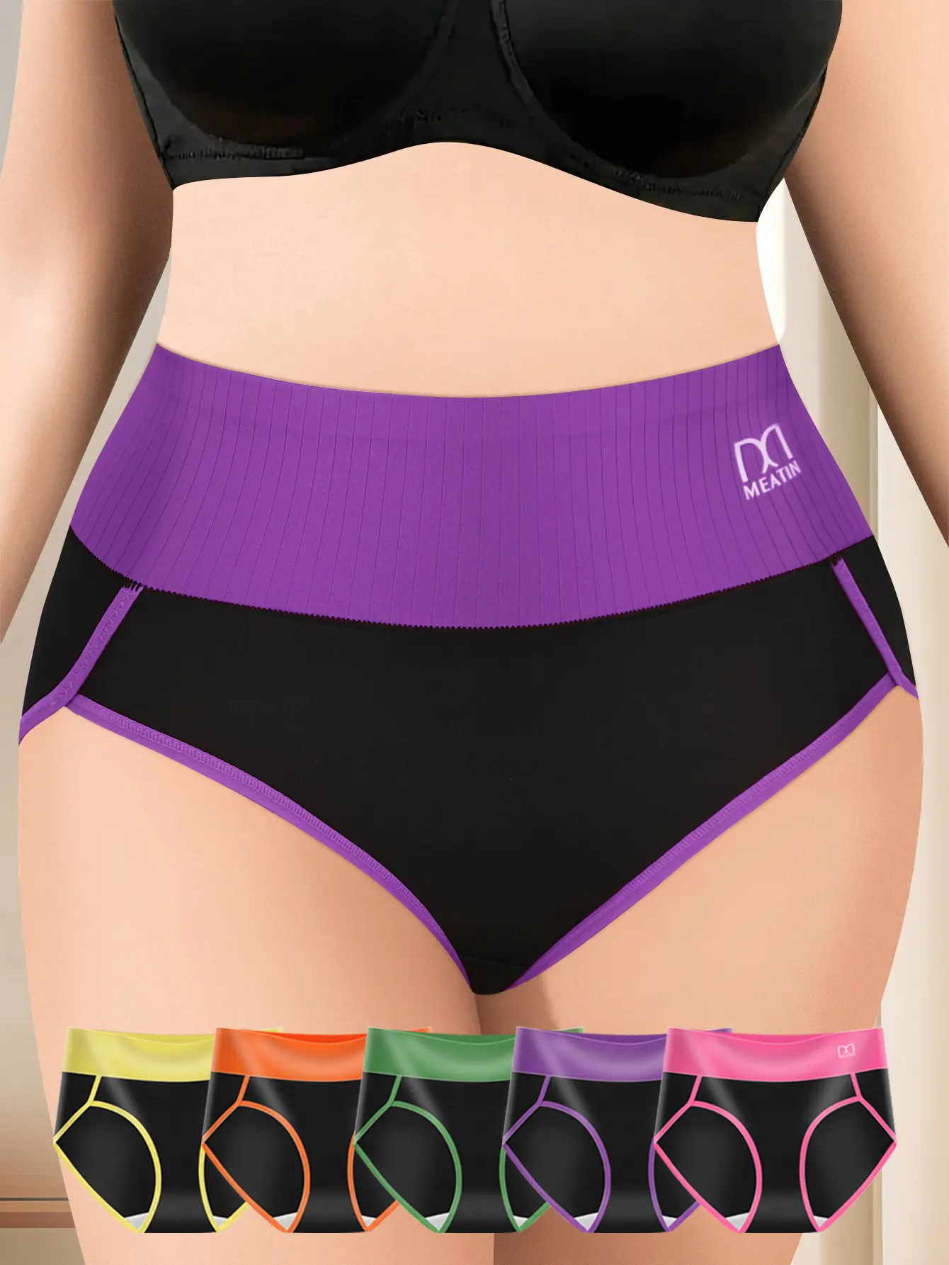 QUASTI 5-Piece High-Waisted Breathable Women's Panties, High-Elasticity, High-Cut, Seamless Shaping and Elegant Panties, Tummy Control and Hip-Lifting Panties, Sizes S-XXL