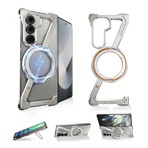 Fin Oatsbasf Aluminium Z Case for Samsung Galaxy Z Fold 7 w/ 360°Rotating Magnetic Stand Frameless Phone Cover Shockproof Bumper