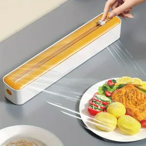 1pc Kitchen Wrap Cutter, Dual-Sided Sliding Blade Cutting Box, Wall-Mounted with Suction Cup, Suitable for Home and Commercial Use