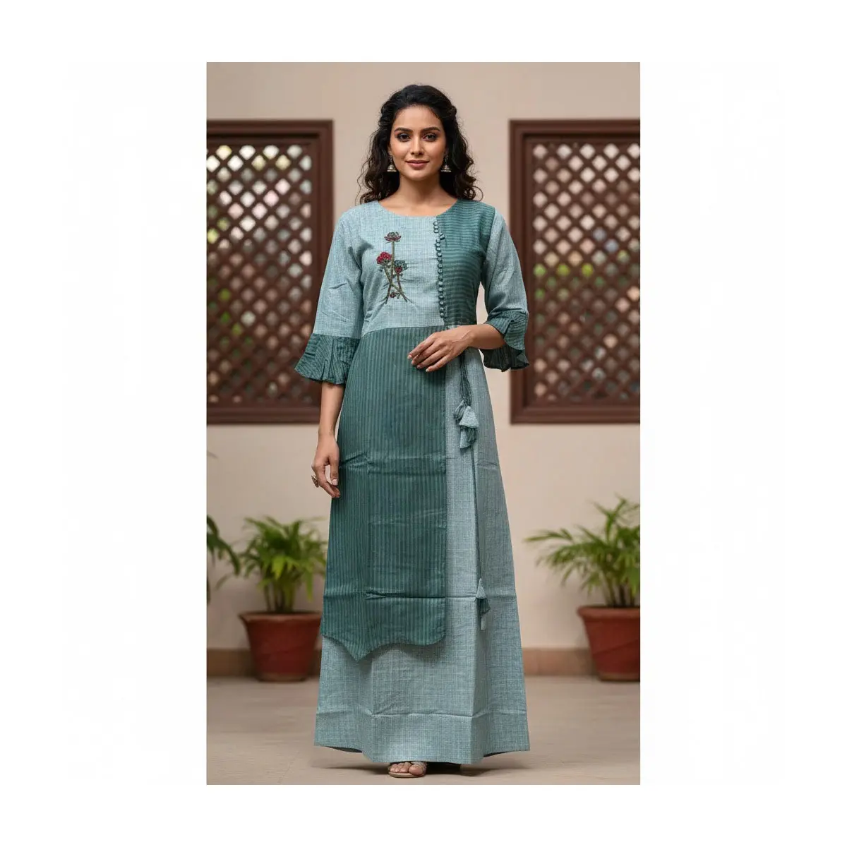 Wrap Kurti Dress — Ruffle Sleeves ( Top-35) Collection Sizes Large 3 Pieces XL XXL Perfect for Special Occasions