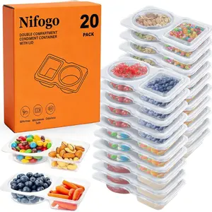 20PCS 40PCS Reusable Snack Containers with Lids Double Compartment Portion Control Snackle Box for On the Go Meals Camping Travel