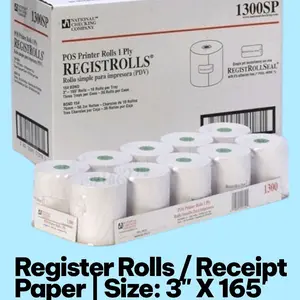 Receipt Rolls / Receipt Paper | 10 Rolls | Size: 3" x 165' | 1300SP | National Checking