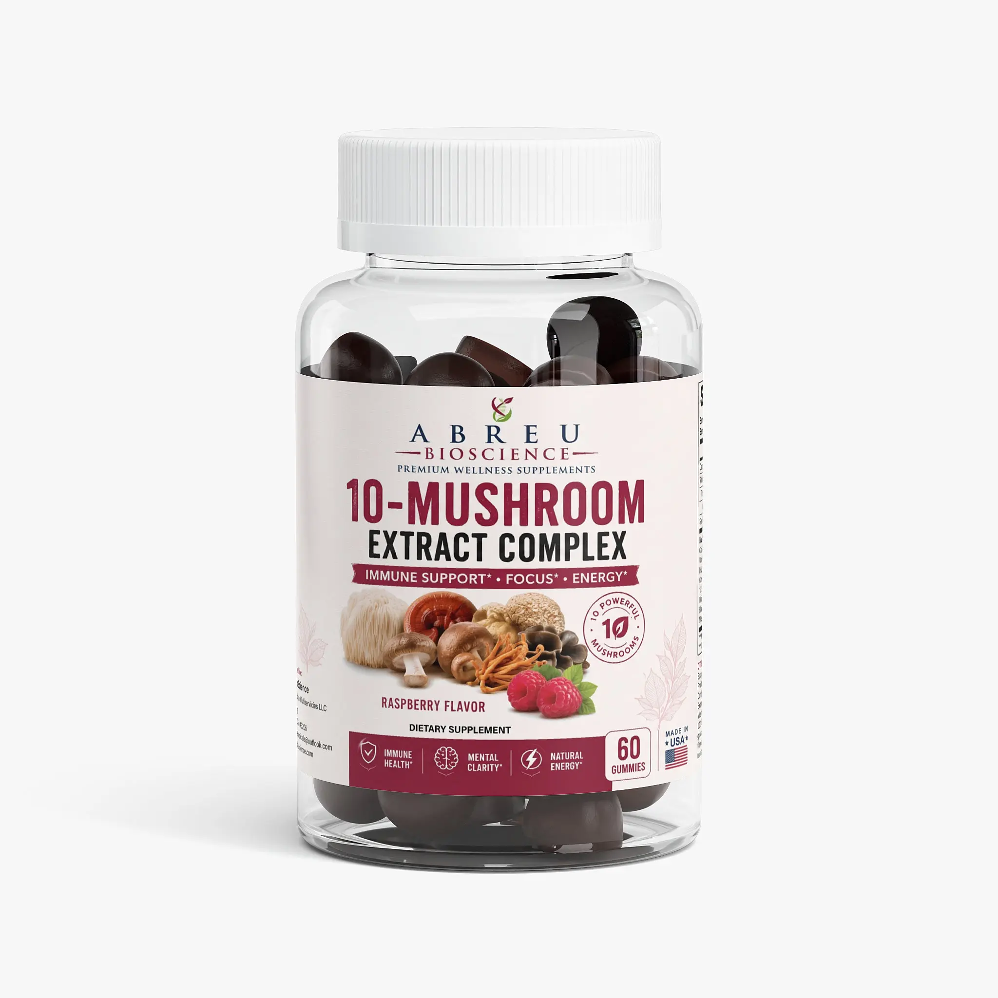 Abreu BioScience 10-Mushroom Extract Complex: Cognitive Support, Natural Energy Boost, Supports your body’s physical demands and recovery