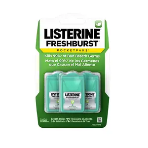 Listerine Freshburst Pocketpaks Breath Strips, Dissolving Freshener Strips Kill of Germs that Cause Bad Breath, Portable for On-the-Go, Minty Flavor, 3 packs of 24-strips Each Oral Spearmint