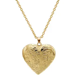 Vintage Engraved Flower Locket Necklace for Women – Oval Heart Pendant Holds Photo Picture, Memory Jewelry Gift for Mom Daughter Girlfriend