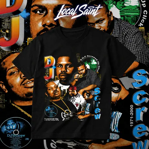 LOCALSAINT DJ Screw Legend Heavy Cotton Unisex Graphic T-Shirt Hoodie Houston Rap Texas Screwed Up Click DJ Screw 713 Crewneck Tee, Vintage Streetwear Graphic T-Shirt Direct To Garment Breathable Print