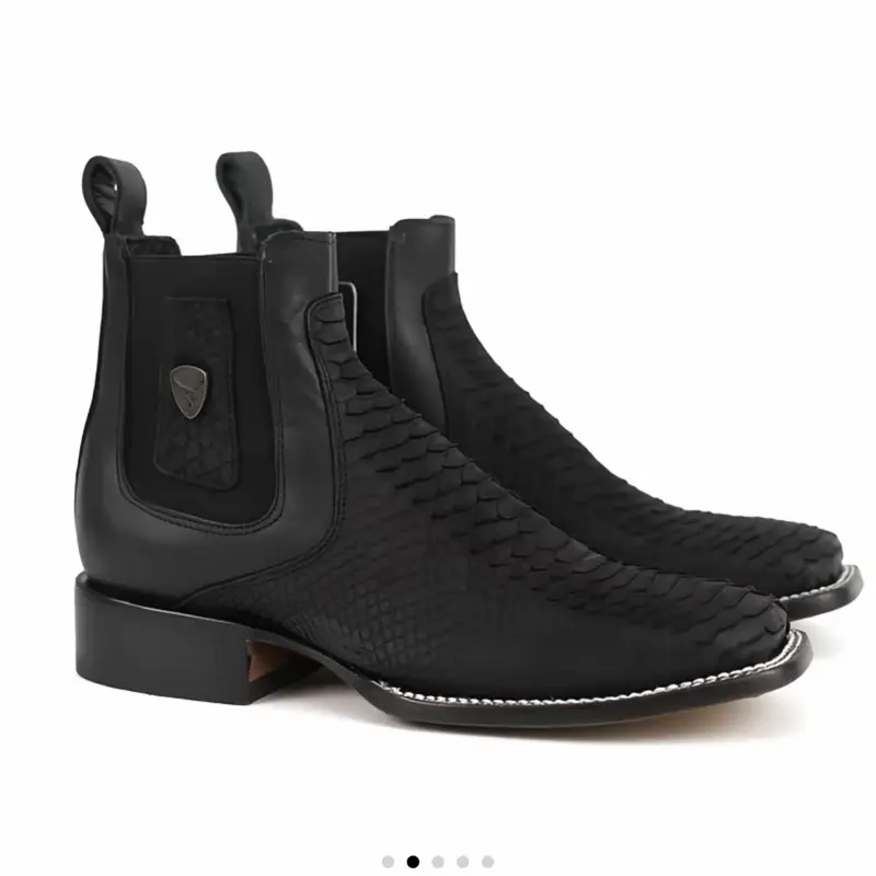 050 Men’s Black Python Print Ankle Boots – Botin Vaquero Ranch Style (NOT Real Python)
