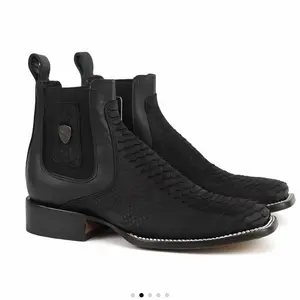 050 Men’s Black Python Print Ankle Boots – Botin Vaquero Ranch Style (NOT Real Python)