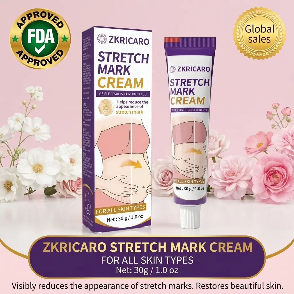 ZKRICARO Stretch Mark Cream, an essential postpartum repair product, helps fade stretch marks and growth marks, moisturizes the abdomen, and helps mothers regain their confidence.