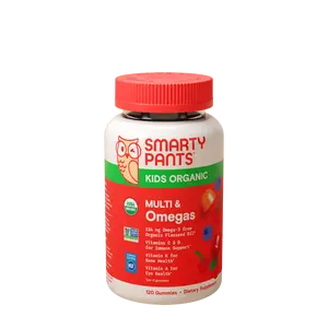 SmartyPants Kids Organic Multi & Omegas - 120 Gummies with Vitamin C D3 B12 A Folate Plant-Based Omega-3s for Kids' Growth & Development