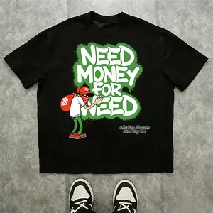 Men’s street-style graffiti money character print T-shirt, premium pure cotton casual short sleeve, Y2K-inspired streetwear, comfortable fit urban graffiti fashion, heavyweight cotton crew neck, men’s trendy favorite, dark aesthetic graphic T-shirt for me