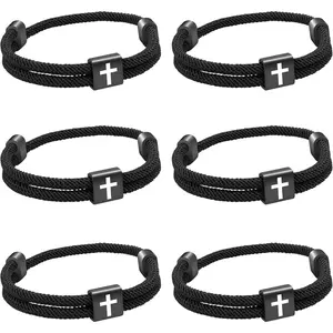 6 count Christian  Cross Rope Bracelet, Braided Cord Bracelet for Men Women, Nautical Surf Beach Bracelets Gifts Set for ,  Woven String Bracelets with Adjustable Knot