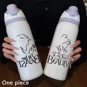 Couple Side Face 32oz Dual-Drink Sports Water Bottle, Stainless Steel Tumbler, 304 Stainless Steel Large Capacity Insulated Cup, Perfect Gift for Women, Drinkware