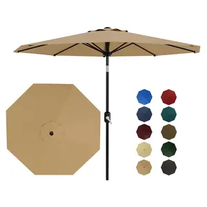 10ft Patio Umbrella with Crank Lift & Push Button Tilt, 8 Sturdy Ribs, UPF 50+ UV Protection, Waterproof Outdoor Market Umbrella for Deck Pool Garden Table, Base Not Included