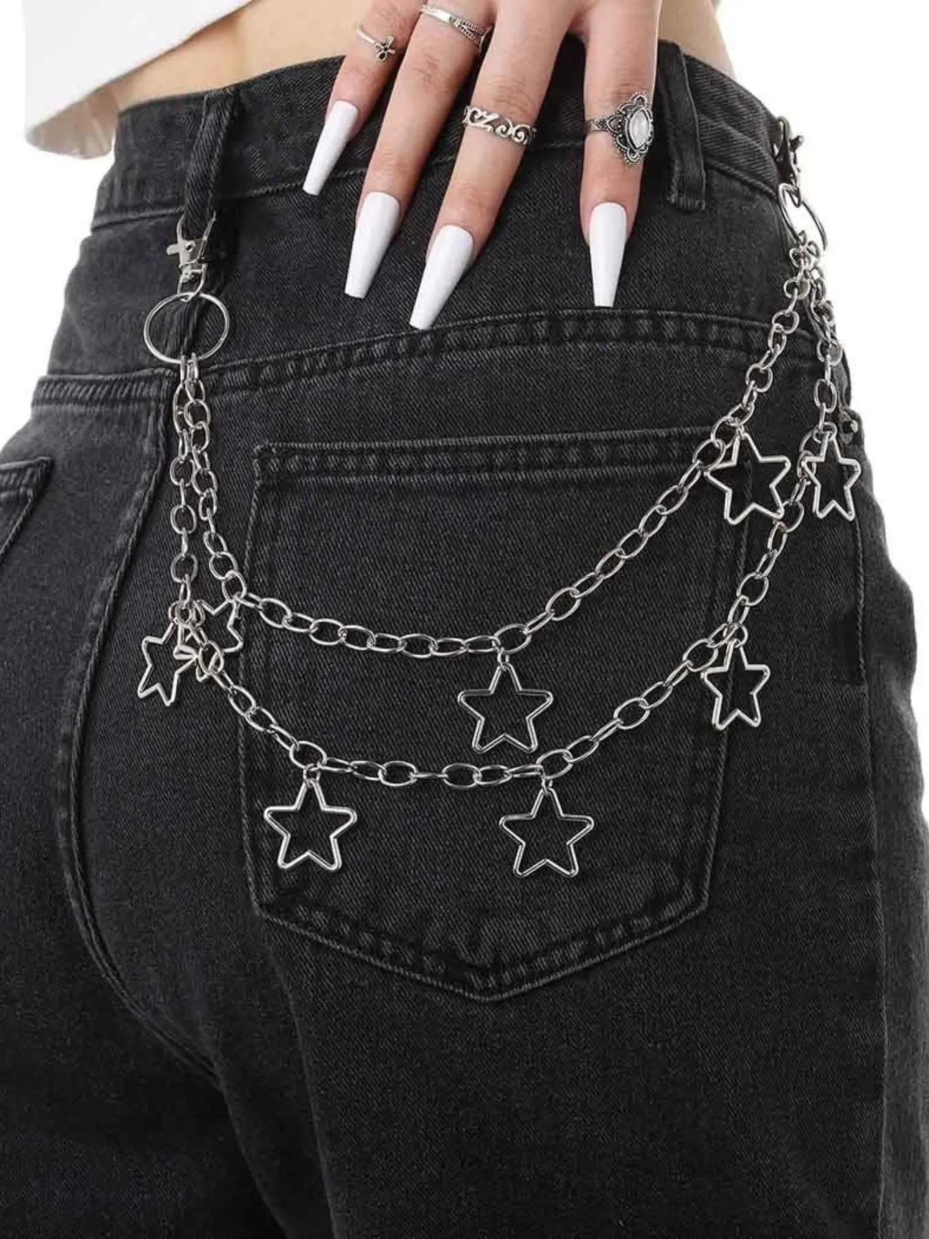 Y2K Star Jean Chains for Women Pants Chain for Men J Pocket Chain for Pants  Biker Hip Punk Chains Y2K Jewelry for Women Accessory Silver Lightweight Trendy Fashion for Music Festival Concert Cosplay Body Jewelry Accessory Decorative Chain Accessory