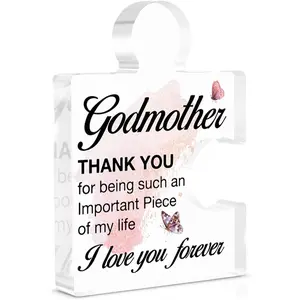 Godmother Gift from Godchild, Godmother Mothers Day Gifts for Women from Goddaughter Godson, Birthday Christmas Gifts for God Mother Acrylic Puzzle Piece Desk Decorative Sign for Home Decor