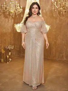 Plus Size Women's Off-Shoulder Backless Sequins Bodycon Party Elegant Evening Dress, Bride Dress, Birthday Outfits, Graduation Dress, Formal Dress