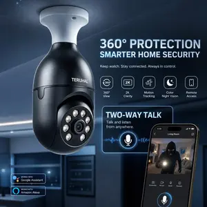 Teruhal Ai Motion Tracking Security Camera, 1080P E27 Light Socket Cam, Full-Color Night Vision, 2-Way Talk, Wireless, APP Alerts, Alexa & Google Home Compatible