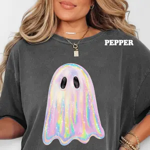 Comfort Colors Shimmering Ghost Shirt, Neon Design, Cotton Fabric, Casual T-Shirt, Comfortable Fit, Women's Oversized Fit Top Womenswear
