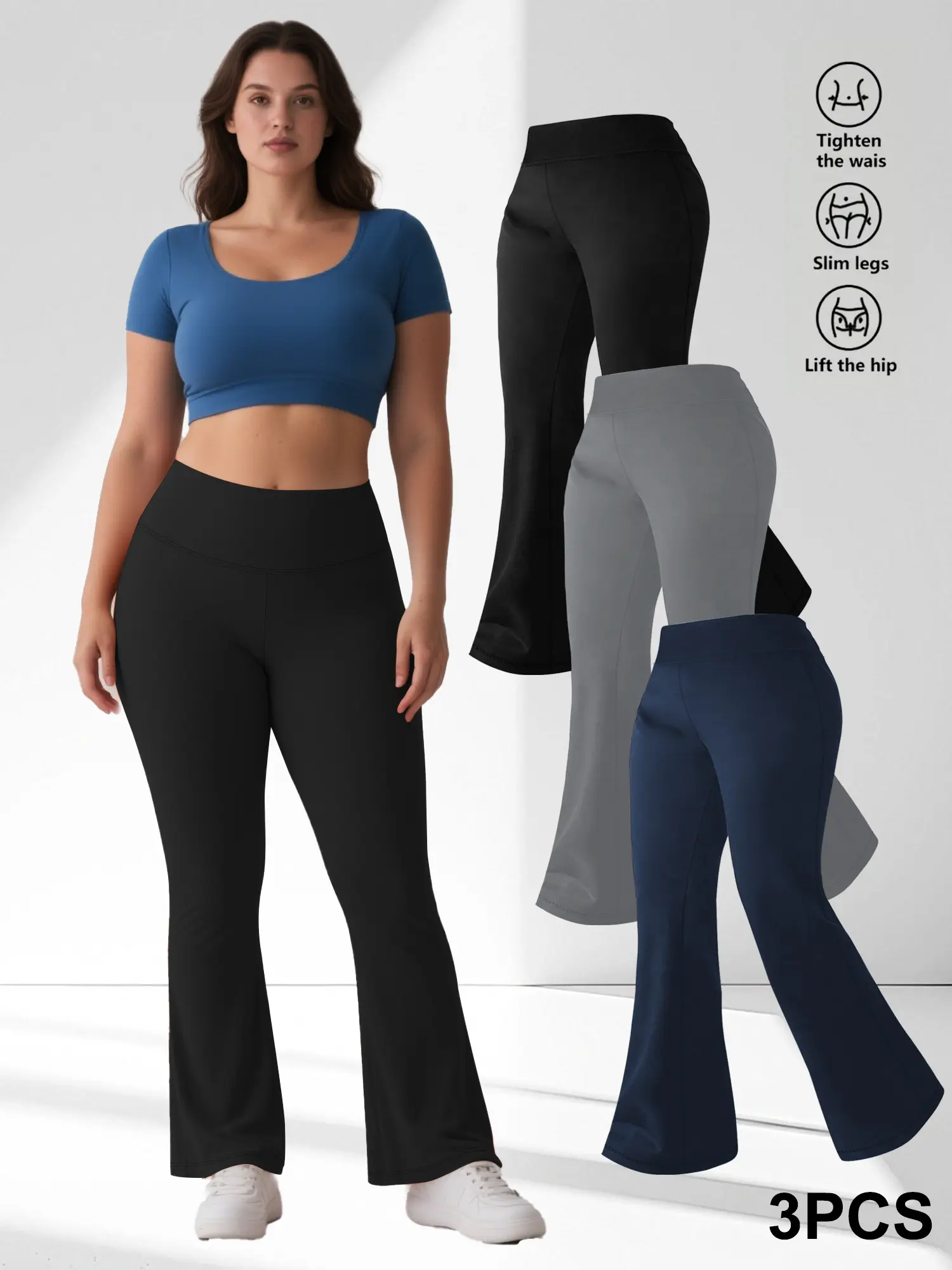 Clearance: Plus Size Women’s High Waisted Flare Leggings, Wide Waistband Bell Bottom Yoga Pants, Stretchy Gym Workout Sportswear