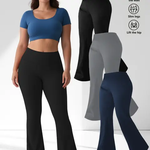 Clearance: Plus Size Women’s High Waisted Flare Leggings, Wide Waistband Bell Bottom Yoga Pants, Stretchy Gym Workout Sportswear