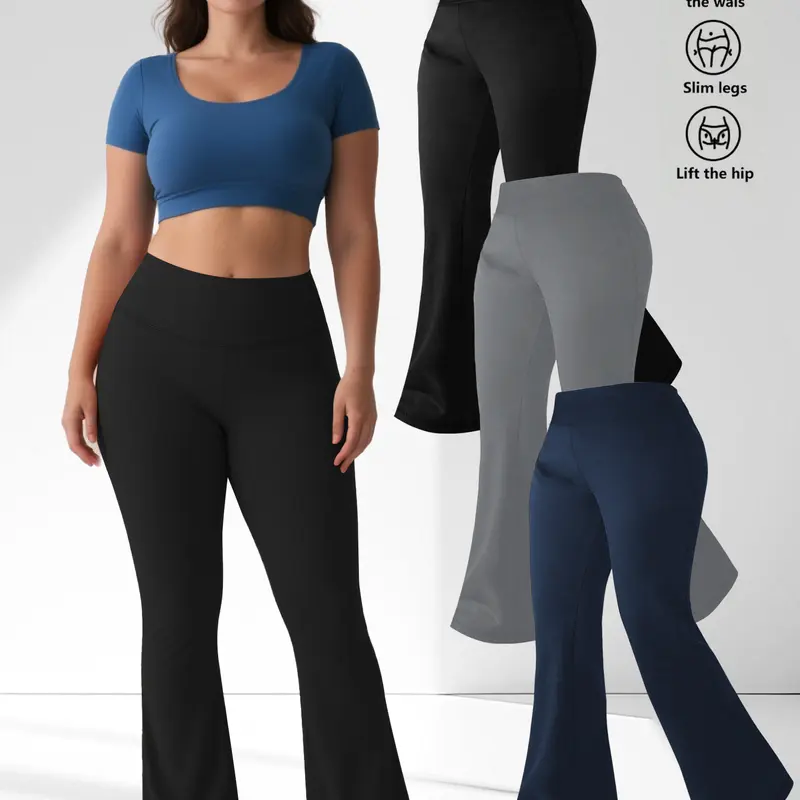 Clearance: Plus Size Women’s High Waisted Flare Leggings, Wide Waistband Bell Bottom Yoga Pants, Stretchy Gym Workout Sportswear