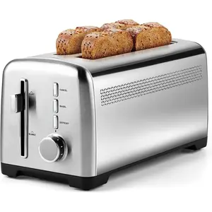 4 Slice Toaster,  Extra-Long Slots for Artisan Bread, Quick Glance Function, 9 Shade Settings, Bagel/Defrost/Cancel Functions, Removable Crumb Tray, Cool- Stainless Steel