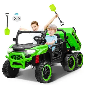 4WD 6 Wheels 2 Seater Ride on Dump Truck, 24V Ride on Toys for Big Kids, Rechargeable Ride on Toys, Parent Remote Control, Electric Dump Bed, LED Lights & Music