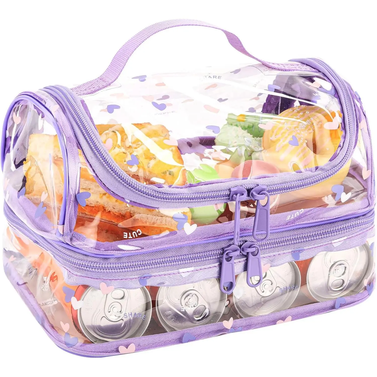 Purple Clear Lunch Bag for Women Tote bag with lunch compartment Double Plastic Tranaparent Lunchbox for Purple Clear Lunch Bag for Women Tote bag with lunch compartment Double Plastic Tranaparent Lunchbox for