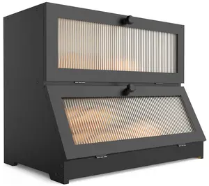 Double Layer Bamboo Bread Box for Kitchen Counter-Large Capacity Bread Storage Container Farmhouse Bread Box with Window Bread Holder (Black)