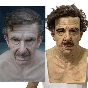 Realistic Old Man Mask Halloween Mask Wrinkle Full Head Mask 3D Latex Old Man Grandpa Mask Halloween Masquerade Costume Props