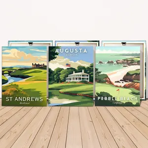 3 Counts Wooden Framed Canvas Painting, Scenic Golf Course Landscape Images, Exquisite Poster, Perfect Living Room Decoration, Modern Art, Fashion Family Poster, Wall Art Decoration, Hanging Wall Art, Waterproof Art
