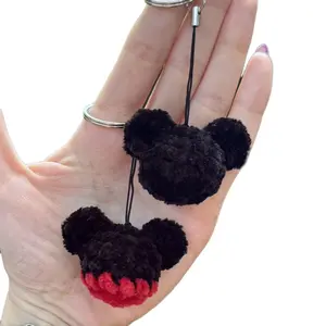 Crochet Mouse Keychain Gift - Black & Red Cartoon Design for Movie Lovers